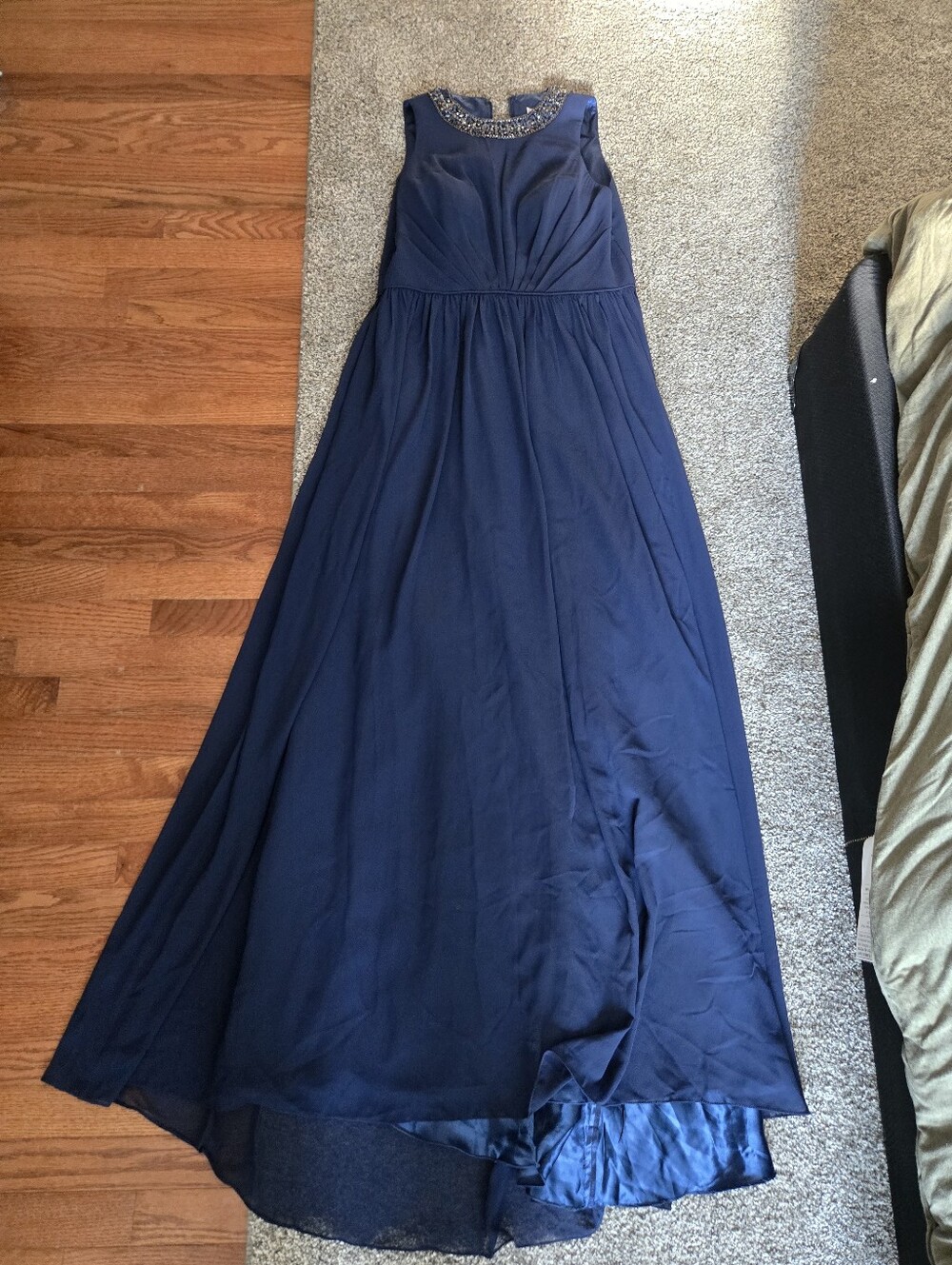 Ieena Navy Sleeveless Beaded-Neck Maxi Dress